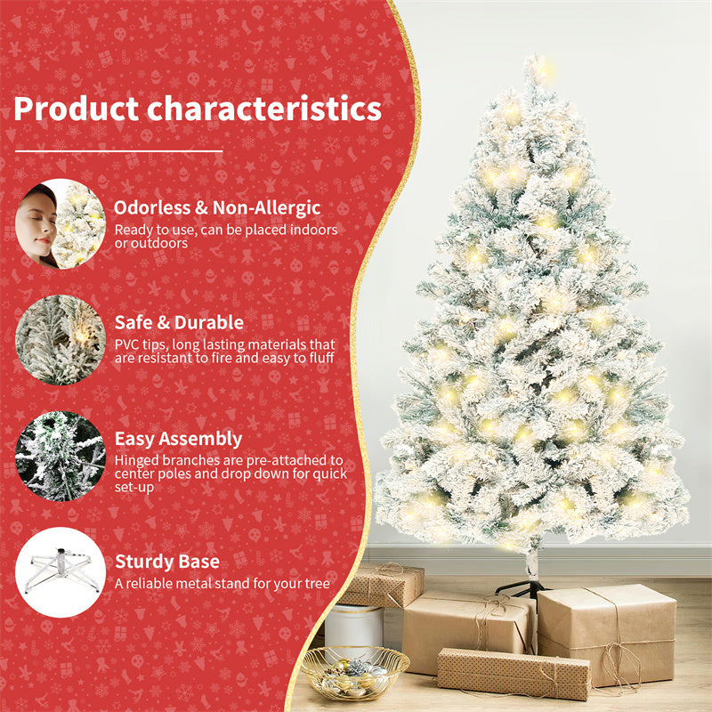 Premium 230cm Artificial Christmas Tree - PVC Green & White with LED Lights
