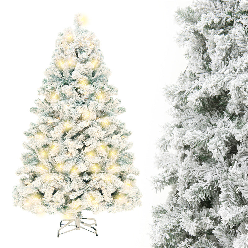 Premium 230cm Artificial Christmas Tree - PVC Green & White with LED Lights