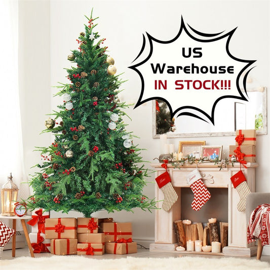 Premium 230cm Artificial Christmas Tree - PVC Green & White with LED Lights