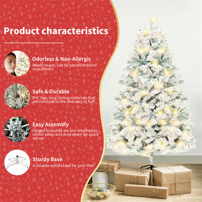 Premium 230cm Artificial Christmas Tree - PVC Green & White with LED Lights
