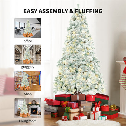 Premium 230cm Artificial Christmas Tree - PVC Green & White with LED Lights