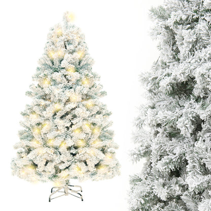 Premium 230cm Artificial Christmas Tree - PVC Green & White with LED Lights