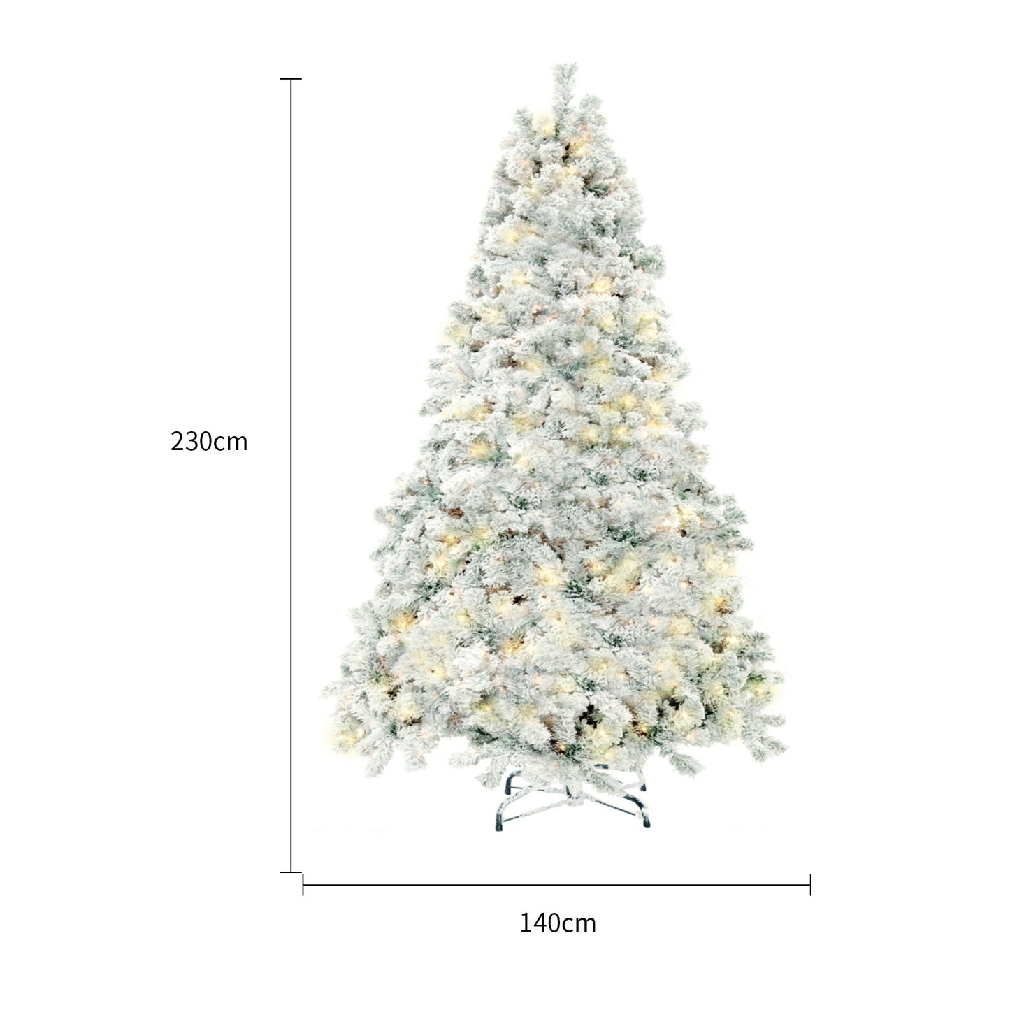 Premium 230cm Artificial Christmas Tree - PVC Green & White with LED Lights