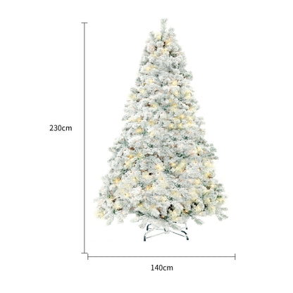 Premium 230cm Artificial Christmas Tree - PVC Green & White with LED Lights