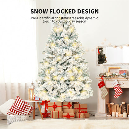 Premium 230cm Artificial Christmas Tree - PVC Green & White with LED Lights