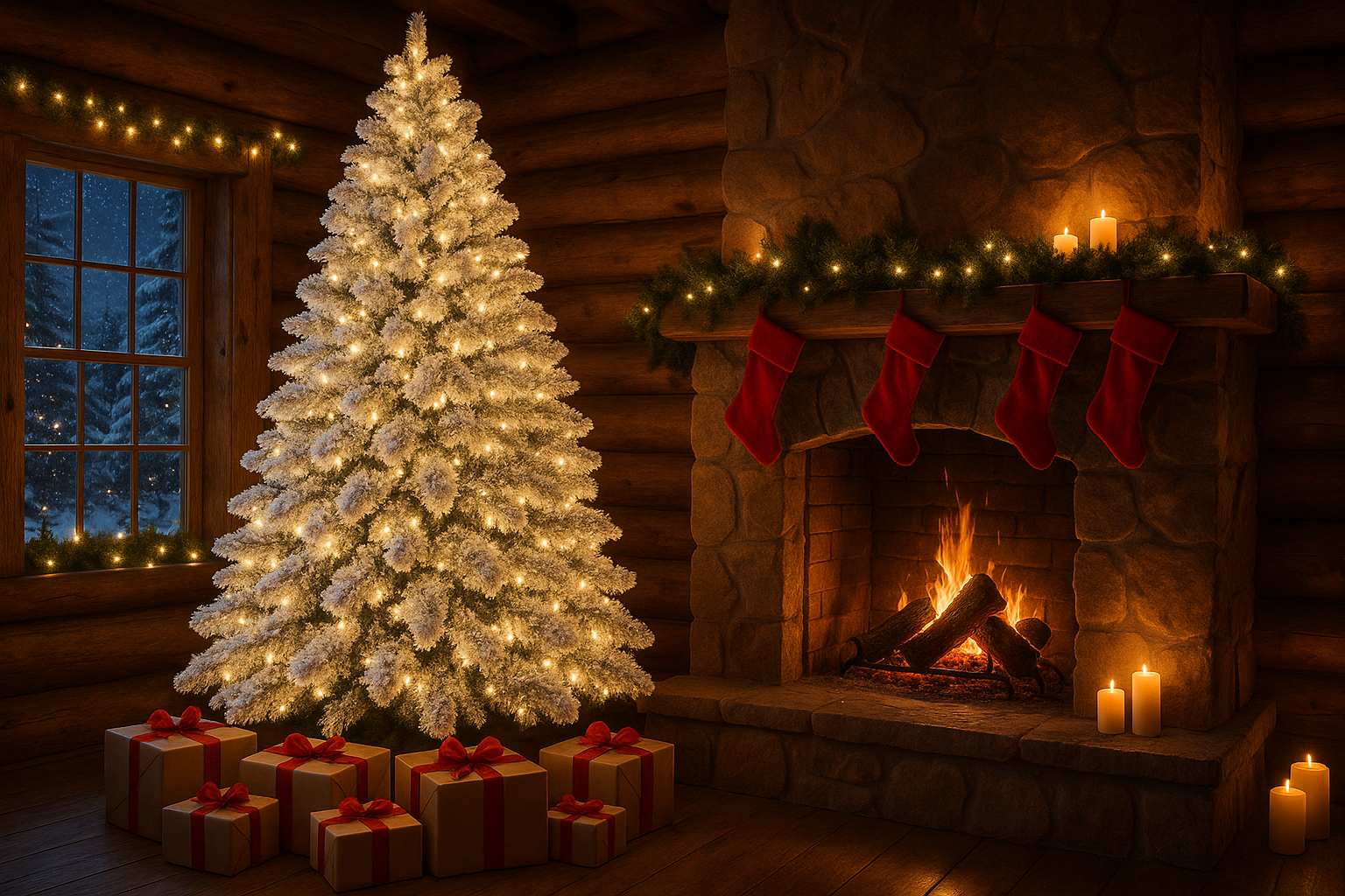 Árbol Navideño Premium en Cabaña - Imagen Hiperrealista
