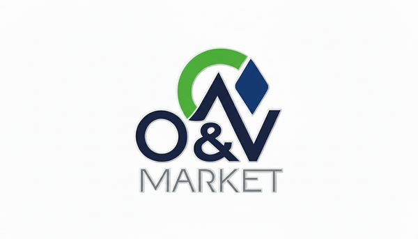 Logo O&V Market con colores verde y azul